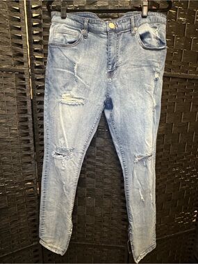Novamen Light Wash Distressed Men’s Jeans - Casual Slim Fit